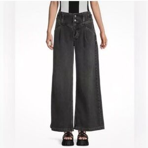Free People We the Free Super Sweeper Full Wide Leg Denim Jeans Black size m new